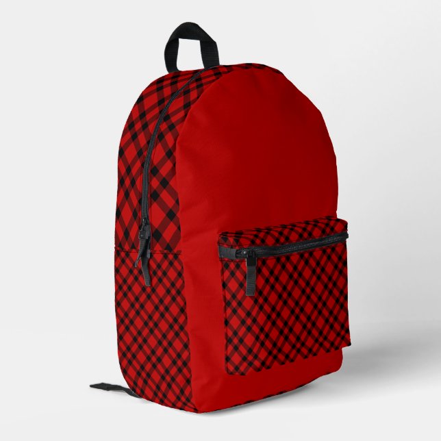 Red Black Plaid Pattern Printed Backpack (Back Corner Left)