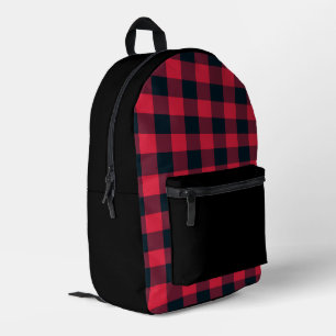 Red Black Plaid Pattern Printed Backpack