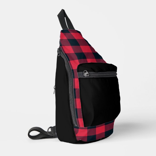Red Black Plaid Pattern Sling Bag (Left Corner)