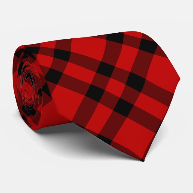 Red Black Plaid Pattern Tie (Rolled)
