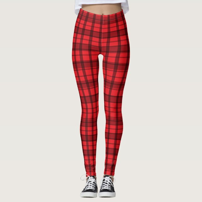 Red & Black Plaid Personalized Leggings (Front)