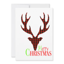 Red Black Plaid Reindeer Christmas Greeting Cards