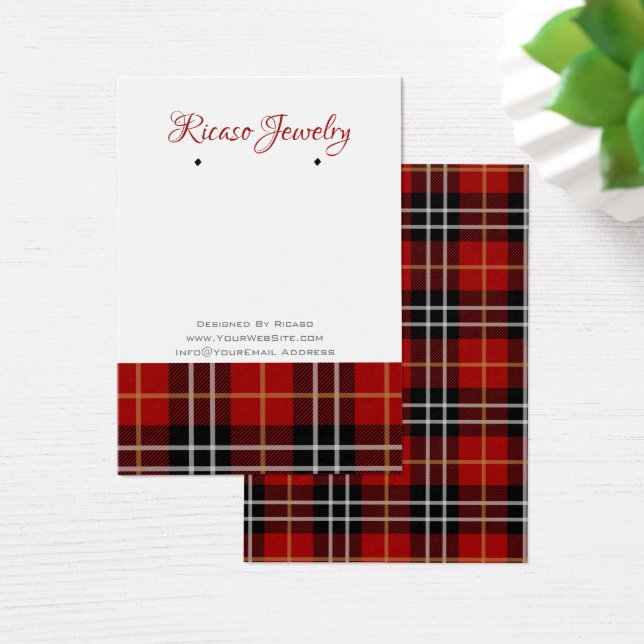 Red Black Plaid Tartan Earring Background (Desk)