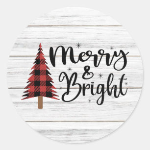 Red Black Plaid Tree Christmas Holiday Classic Round Sticker