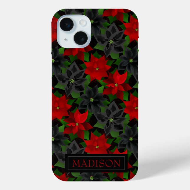Red Black Poinsettia Chrstimas Case-Mate iPhone Case (Back)