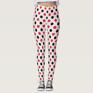 Red Black Polka Dots Textile Pattern Design Leggings