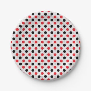 Red Black Polka Dots Textile Pattern Design Paper Plate