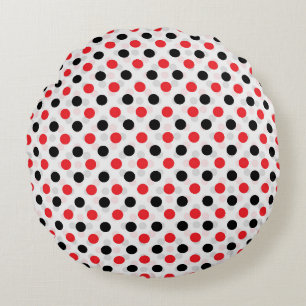 Red Black Polka Dots Textile Pattern Design Round Pillow
