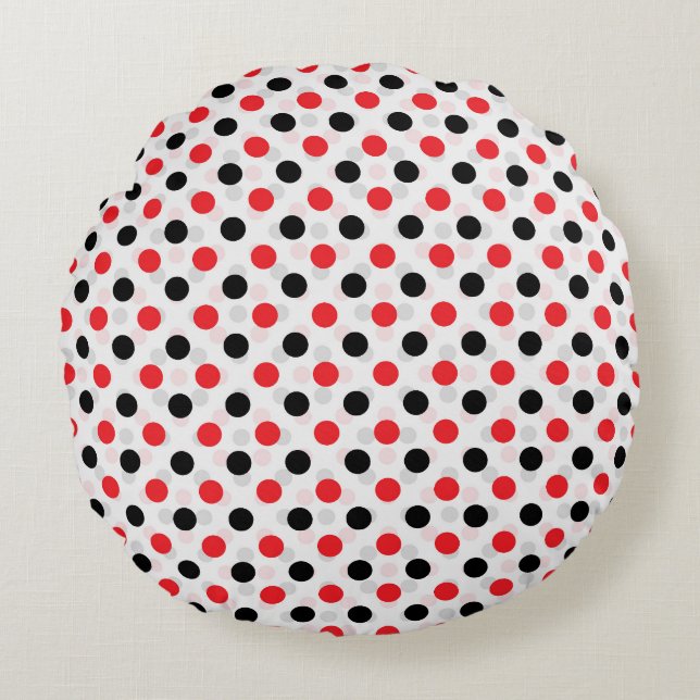 Red Black Polka Dots Textile Pattern Design Round Pillow (Front)