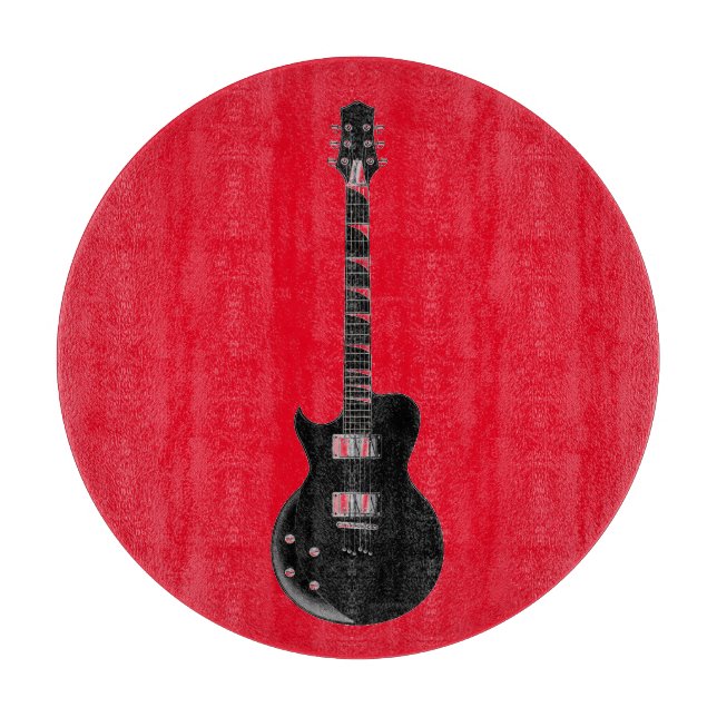 Red Black Pop Art Electric Guitar Cutting Board (Front)