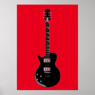 Red Black Pop Art Electric Guitar Poster