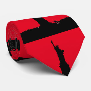 Red Black Pop Art Statue of Liberty Silhouette Tie