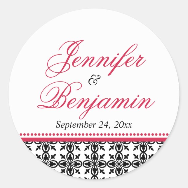 Red black preppy custom name wedding favour label (Front)