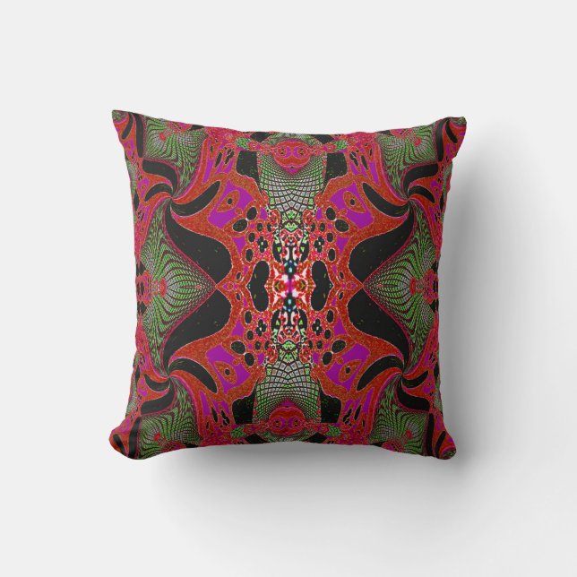 Red Black Print Throw Pillow (Front)