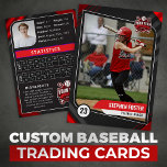 Red & Black Pro Baseball Trading Card<br><div class="desc">This customizable baseball trading card is perfect for celebrating your favourite player. With its bold Red and black design and a space for a player's photo, stats, and a customizable background, this card is sure to impress any baseball fan. Perfect for team gifts, senior night, or just a fun way...</div>
