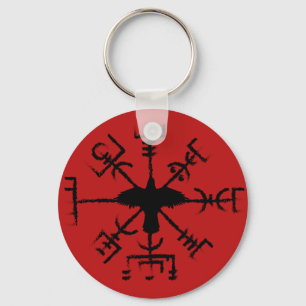 Red & Black Raven Vegvisir Protection Sigil Keychain