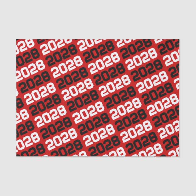 Red & Black Repeating Class Year Graduation Tissue Paper (Front)