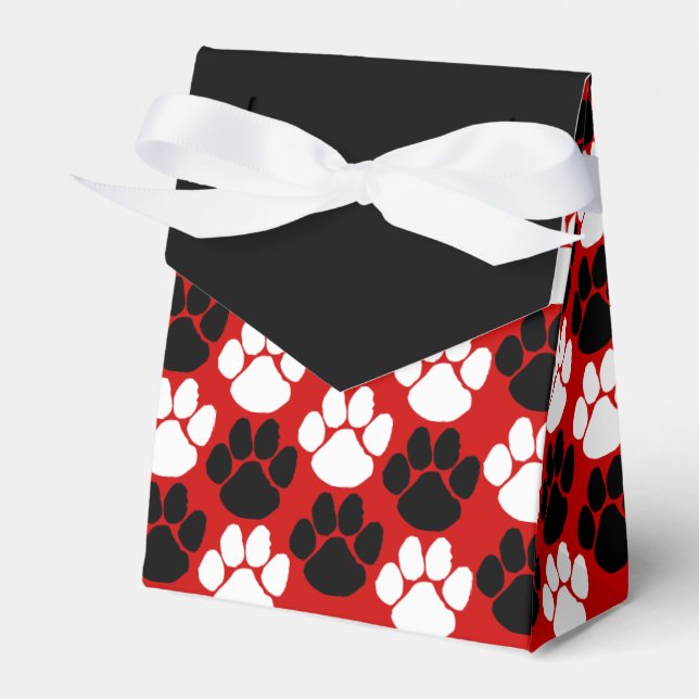 Red & Black Repeating Pawprint Gift Favor Box (Front Side)