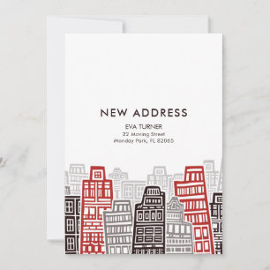 Red & Black Retro Buildings New Address card