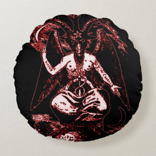 Red & Black Reversible Dark God Baphomet Round Pillow