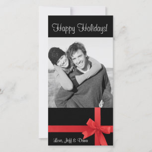 red black ribbon christmas photocard holiday card