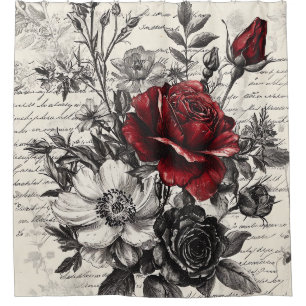 Red Black Rose Antique Manuscript Flowers