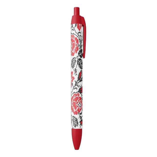 Red&Black Rose cross-stitch Russian Pattern Black Ink Pen (Bottom (Vertical))