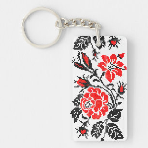 Red&Black Rose cross-stitch Russian Pattern Keychain