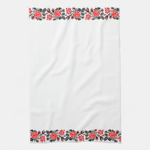 Red&Black Rose cross-stitch Russian Pattern Kitchen Towel