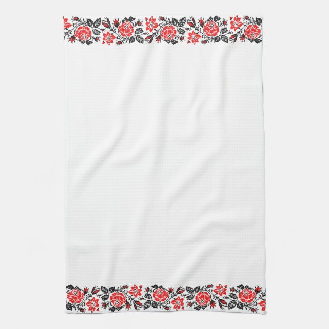 Red&Black Rose cross-stitch Russian Pattern Kitchen Towel (Vertical)