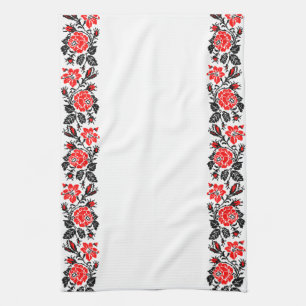 Red&Black Rose cross-stitch Russian Pattern Kitchen Towel