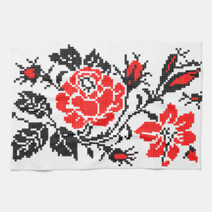 Red&Black Rose cross-stitch Russian Pattern Kitchen Towel