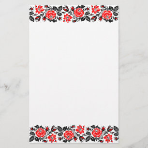 Red&Black Rose cross-stitch Russian Pattern Stationery