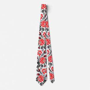 Red&Black Rose cross-stitch Russian Pattern Tie