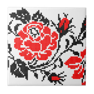 Red&Black Rose cross-stitch Russian Pattern Tile