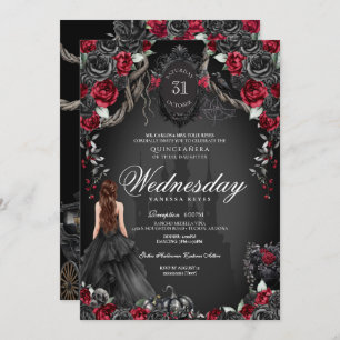 Red & Black Rose Quinceañera Halloween Gothic Invitation