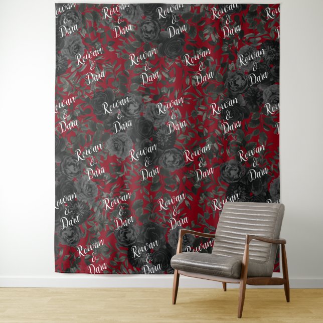 Red Black Rose Wedding Gothic Photo Back Drop Tapestry (In Situ)