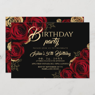 Red Black Roses Birthday Party Invitation