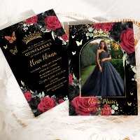 Red Black Roses Floral Quinceañera Sweet 16 Photo