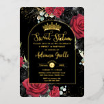 Red Black Roses Floral Sweet 16 16th Birthday Arch<br><div class="desc">Personalize this luxe Sweet 16 Birthday real foil invitation easily and quickly. Simply click the Edit Using Design Tools button to edit the text, change fonts and fonts colours. Featuring beautiful vibrant red and black roses floral against a dark black background. Matching items available in store. (c) Somerset Fine Paperie....</div>