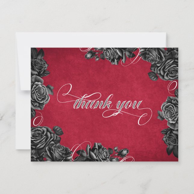Red Black Roses Gothic Wedding Thank You Card (Front)