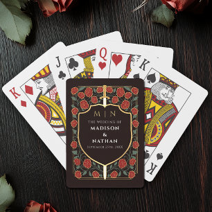 Red Black Royal Sword Shield Wedding Favour Playing Cards