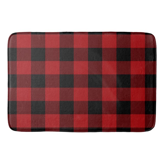 Red Black Rustic Buffalo Plaid Chequered Bath Mat (Front)
