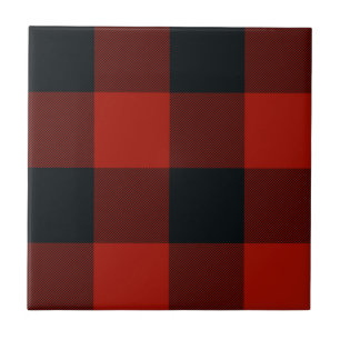 Red Black Rustic Buffalo Plaid Print  Tile