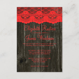 Red & Black Rustic Lace Wood Wedding Invitations