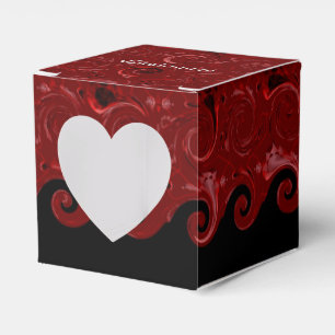 Red & Black Satin Curls Heart Favour Box