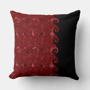 Red & Black Satin Curls Pattern Throw Pillow