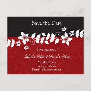 Red Black Save the date postcard