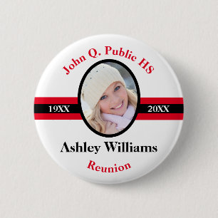 Red   Black School Class Reunion Photo Name 2 Inch Round Button