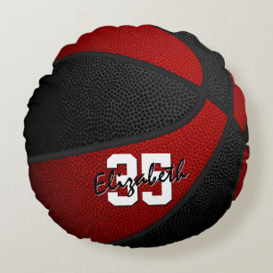 red black school colours her his basketball decor round pillow